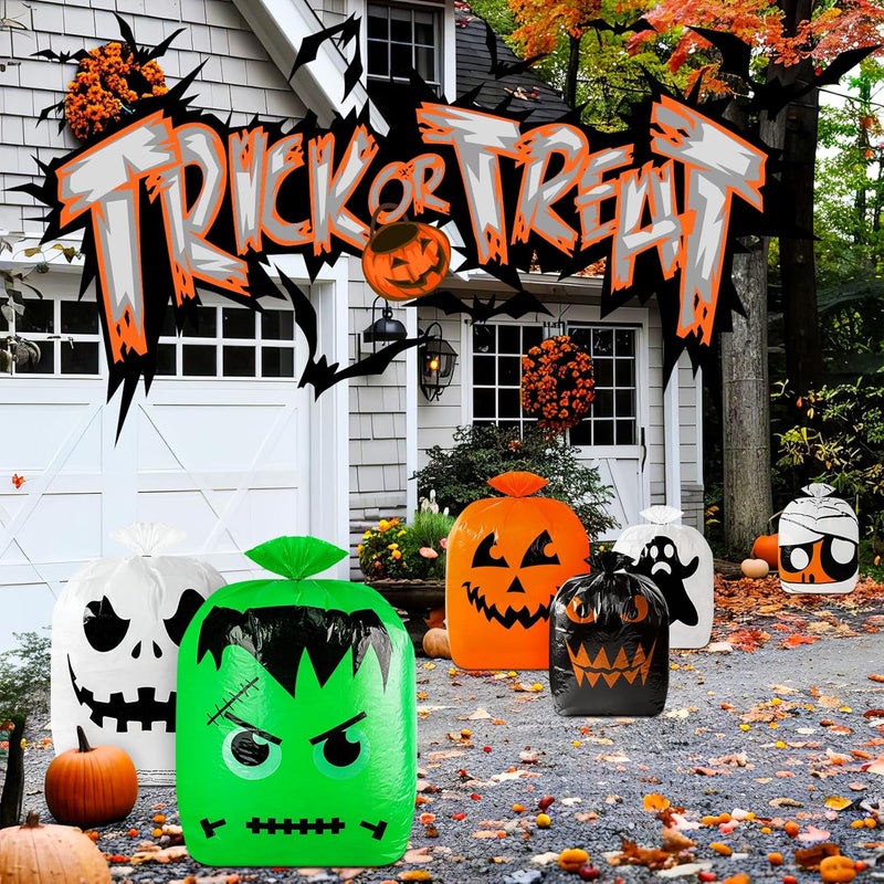 Beterzack 6 Pcs Halloween Pumpkin Leaf Bags - Halloween Pumpkin Trash Bags with Twist Tie, Fall Yard Trash Bags Yard Waste Bags Halloween Goodie Bags for Halloween Yard Lawn Garden Outdoor Decorations - Image 4